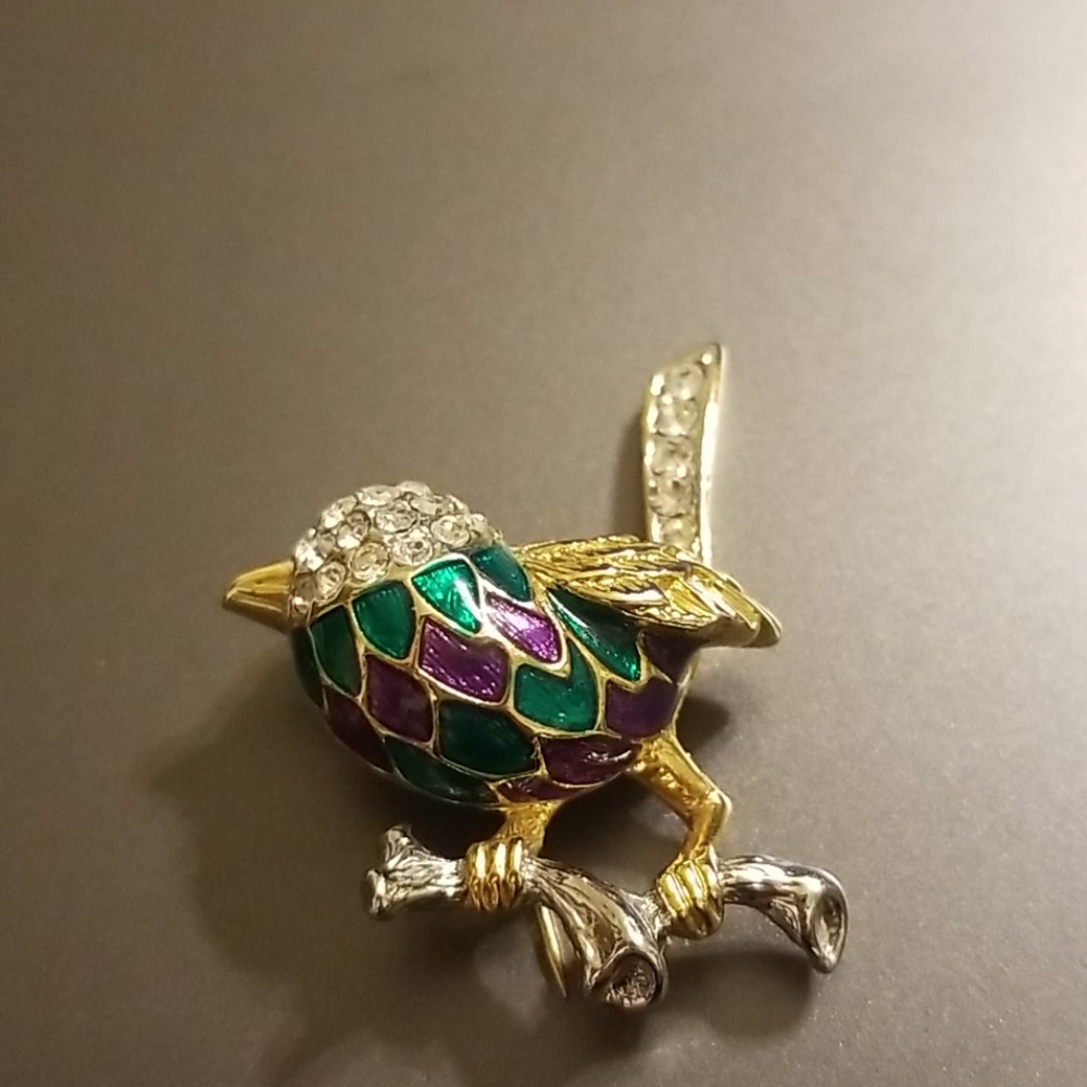 Purple, Green and Gold Bird broche pin